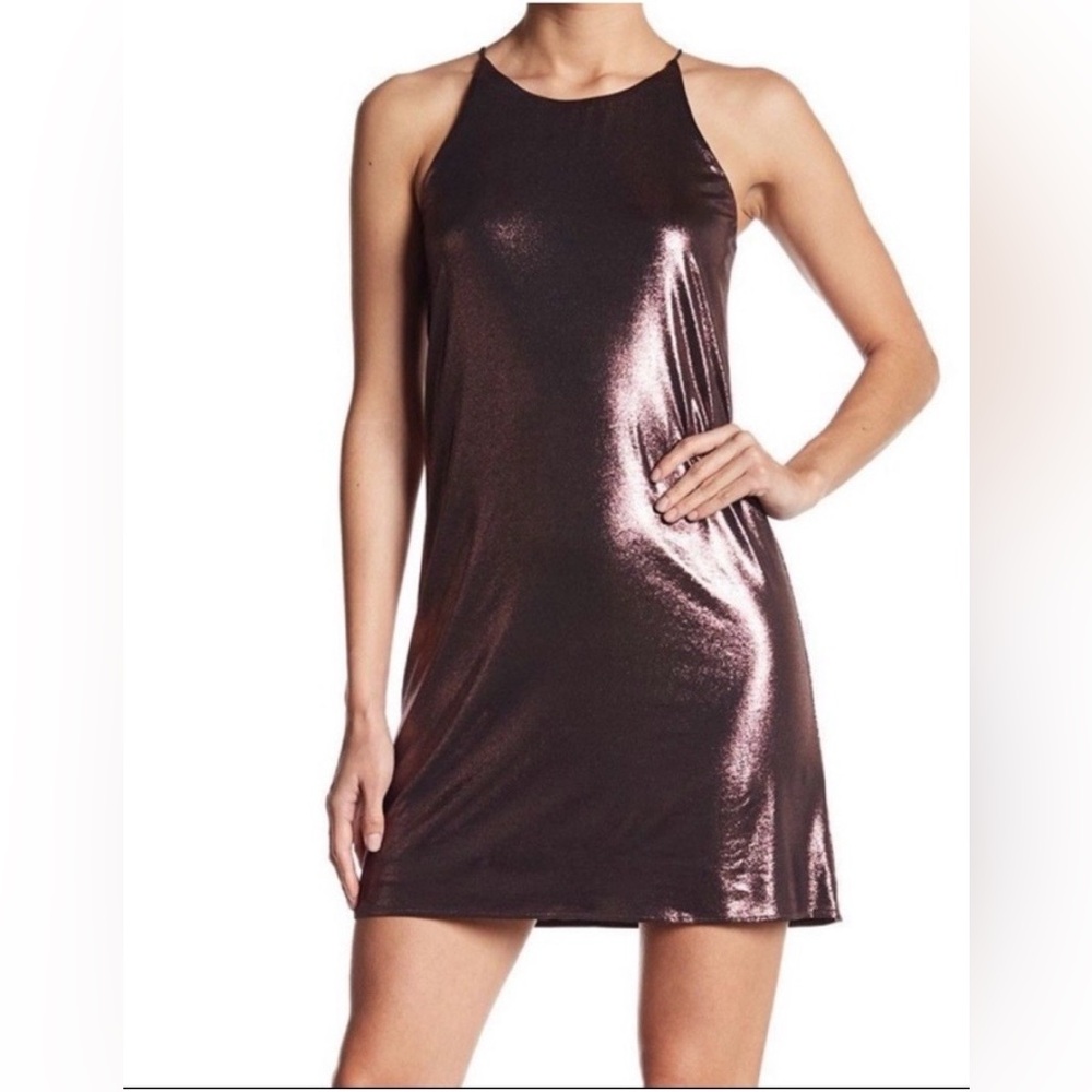 Love…Ady Pink Black Liquid Foil High Neck Sleeveless Evening Formal Slip Dress